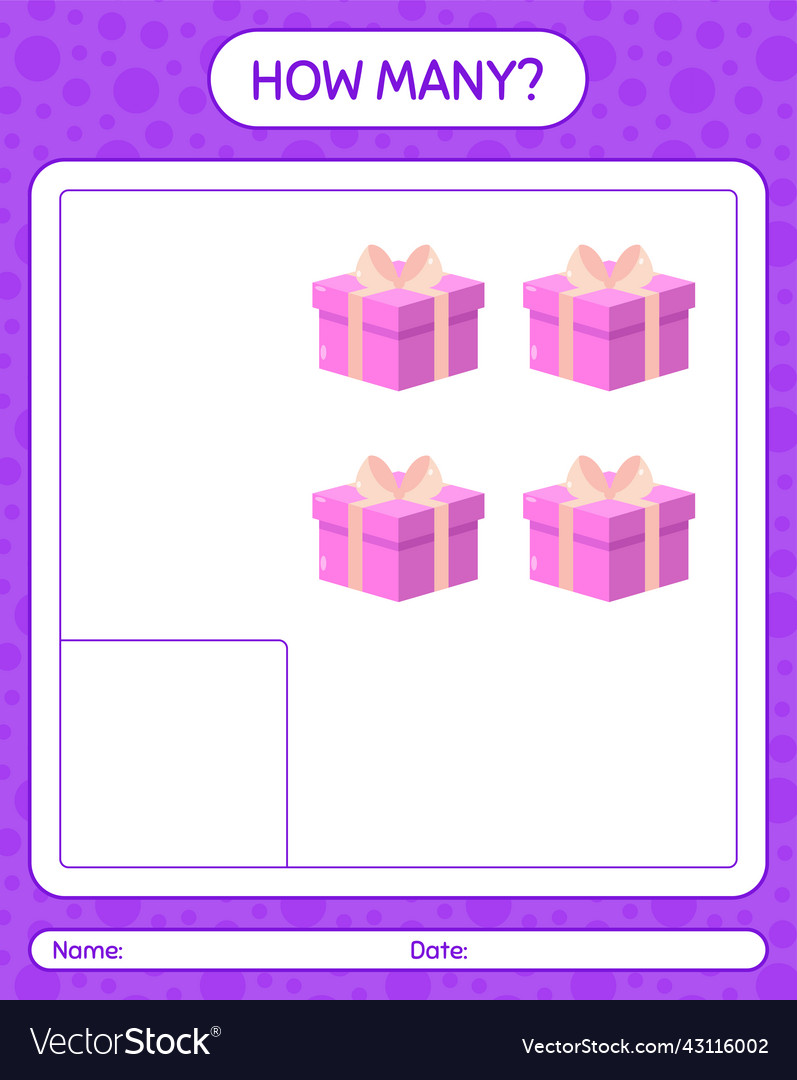 How many counting game with gift box worksheet