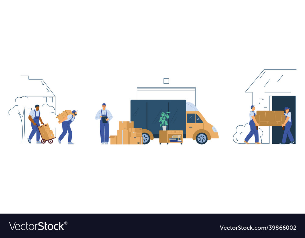 Moving service and delivery company workers flat