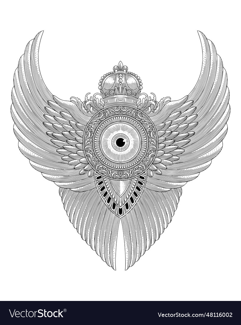 One eye angel with wings crown and leaf ornament Vector Image