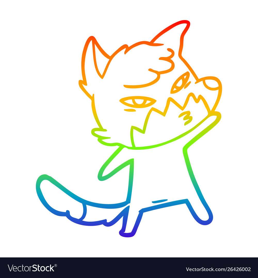 Rainbow gradient line drawing clever cartoon fox Vector Image