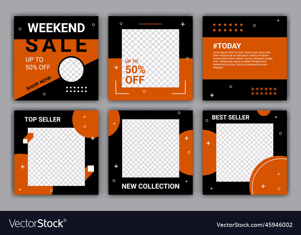 Set of editable minimal square banner template vector image Set of editable minimal square banner template
