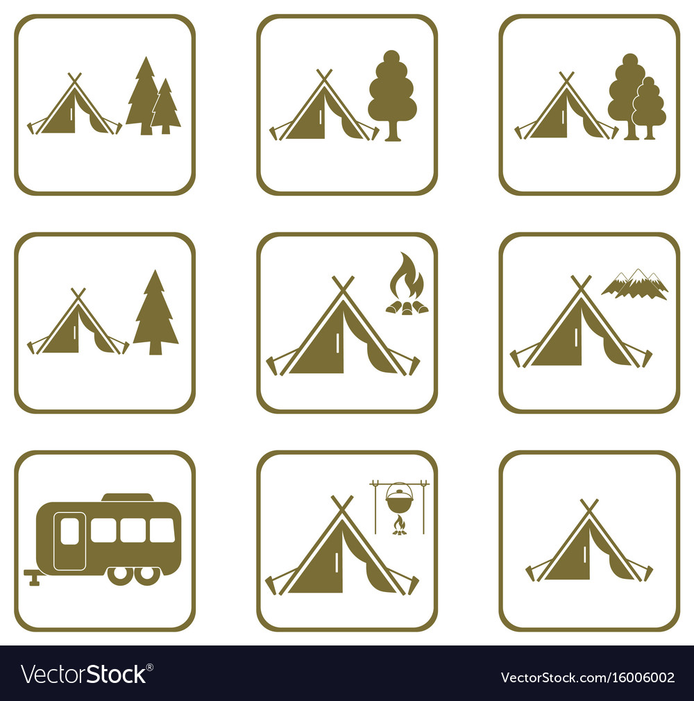 Set of stylized icons tourist tent