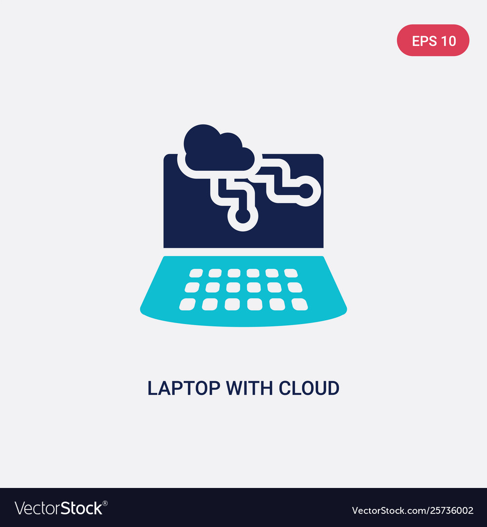 Two color laptop with cloud data icon from vector image Two color laptop with cloud data icon from
