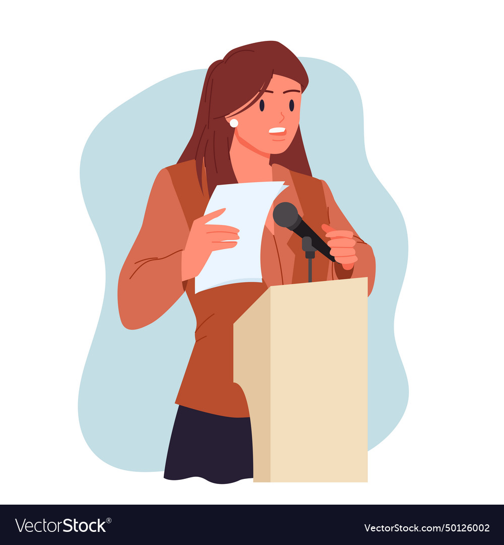 Woman speaker speaking from podium confident Vector Image