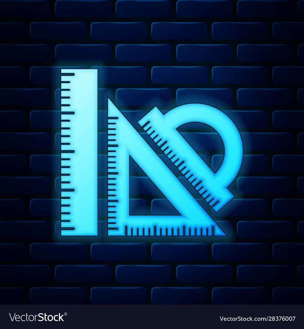 Glowing neon set ruler triangular vector image Glowing neon set ruler triangular