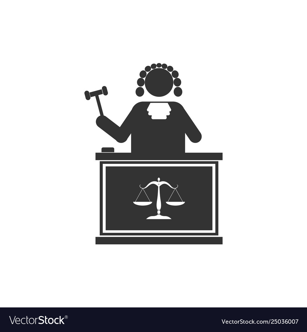 Judge with gavel on table icon isolated flat