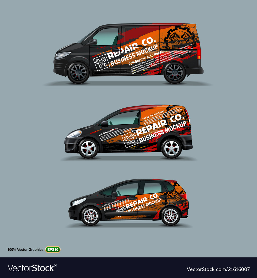 Download Mocup Set With Advertisement On Black Car Cargo Vector Image Yellowimages Mockups