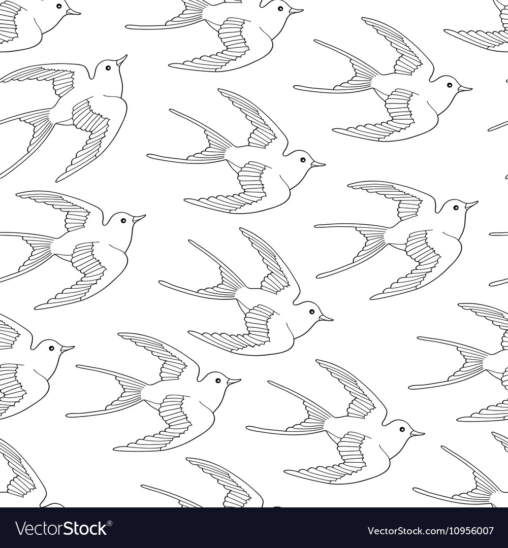 Seamless pattern with swallow bird flying hand