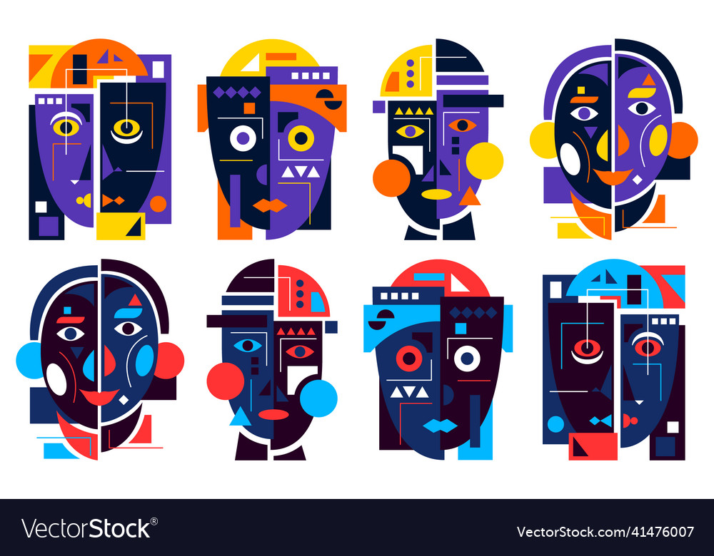 Set human faces of abstract geometric elements