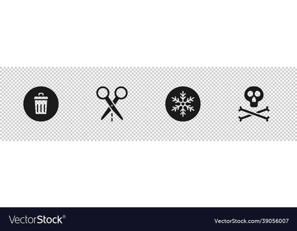 Set trash can scissors with cut line snowflake Vector Image Set trash can scissors with cut line snowflake