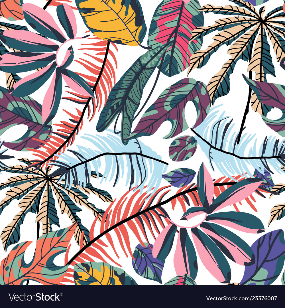 Tropical palm leaves seamless pattern Royalty Free Vector