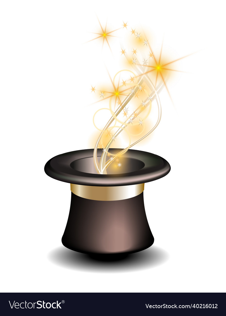 Brown magic hat with magical gold sparkle trail Vector Image