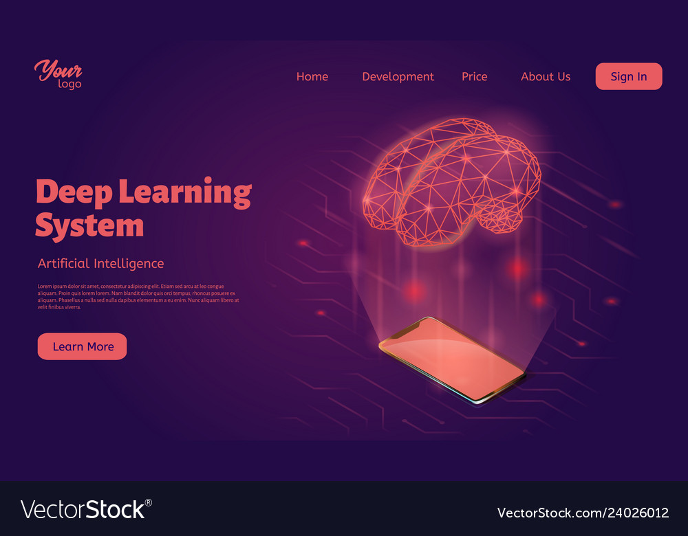 Deep leatning system landing web page template vector image Deep leatning system landing web page template