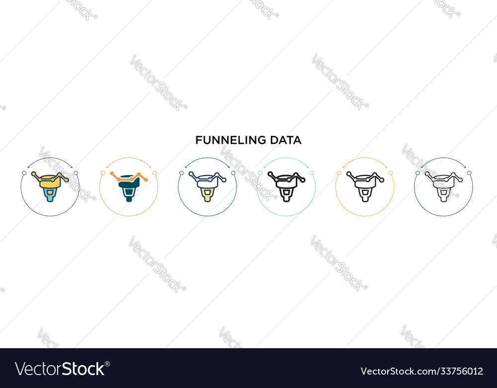 Funneling data icon in filled thin line outline