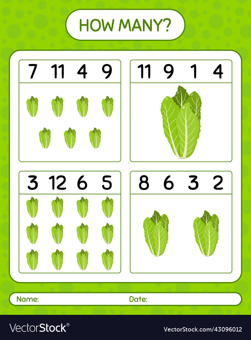 How many counting game with lettuce worksheet vector image How many counting game with lettuce worksheet