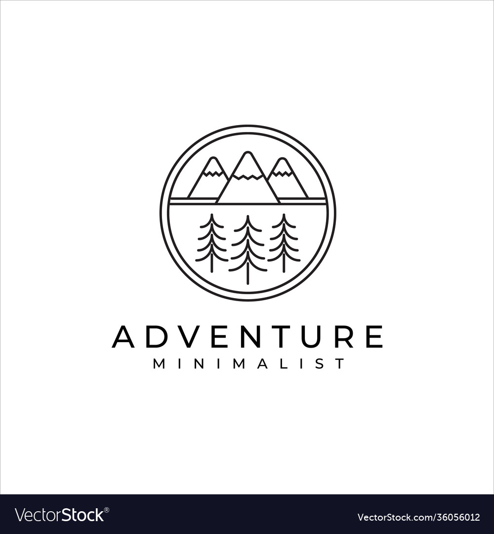 Mountain and pines adventure line art minimalist