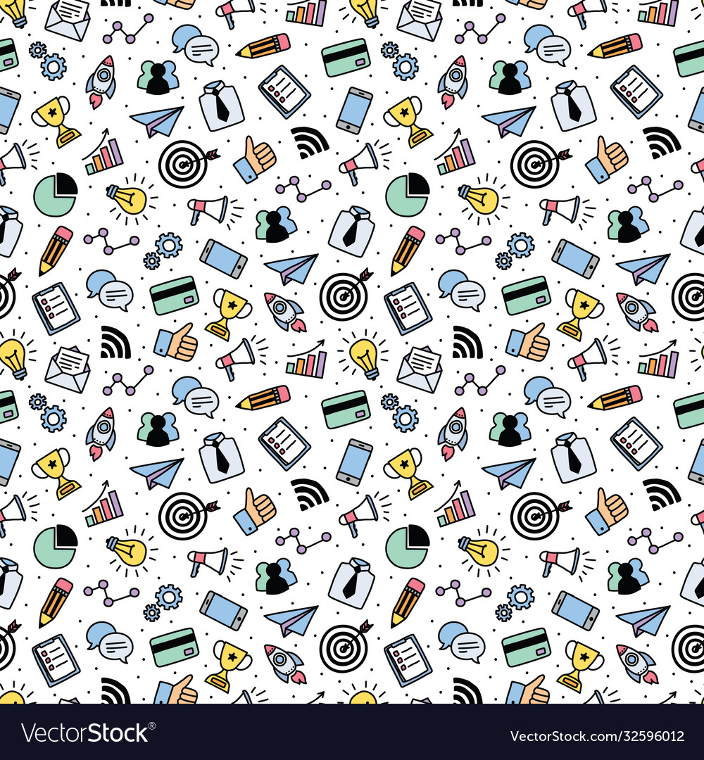 Seamless pattern with colorful marketing objects