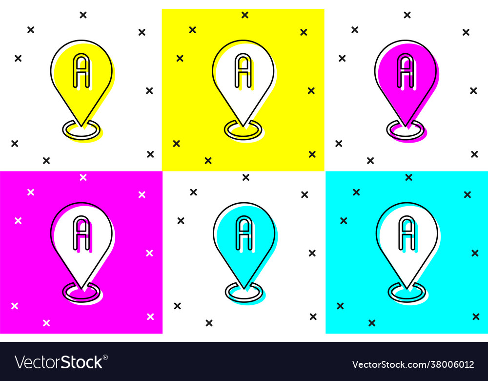 Set map pin icon isolated on color background vector image Set map pin icon isolated on color background