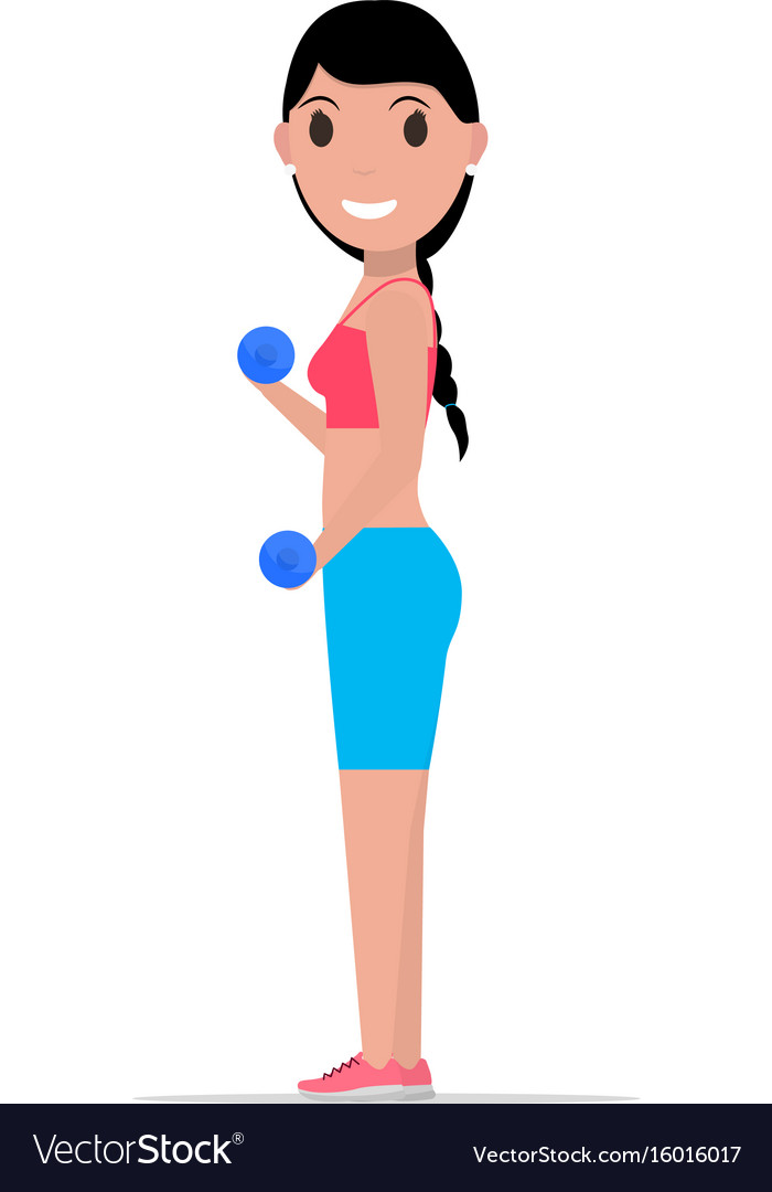 Cartoon girl doing exercises with dumbbells Vector Image