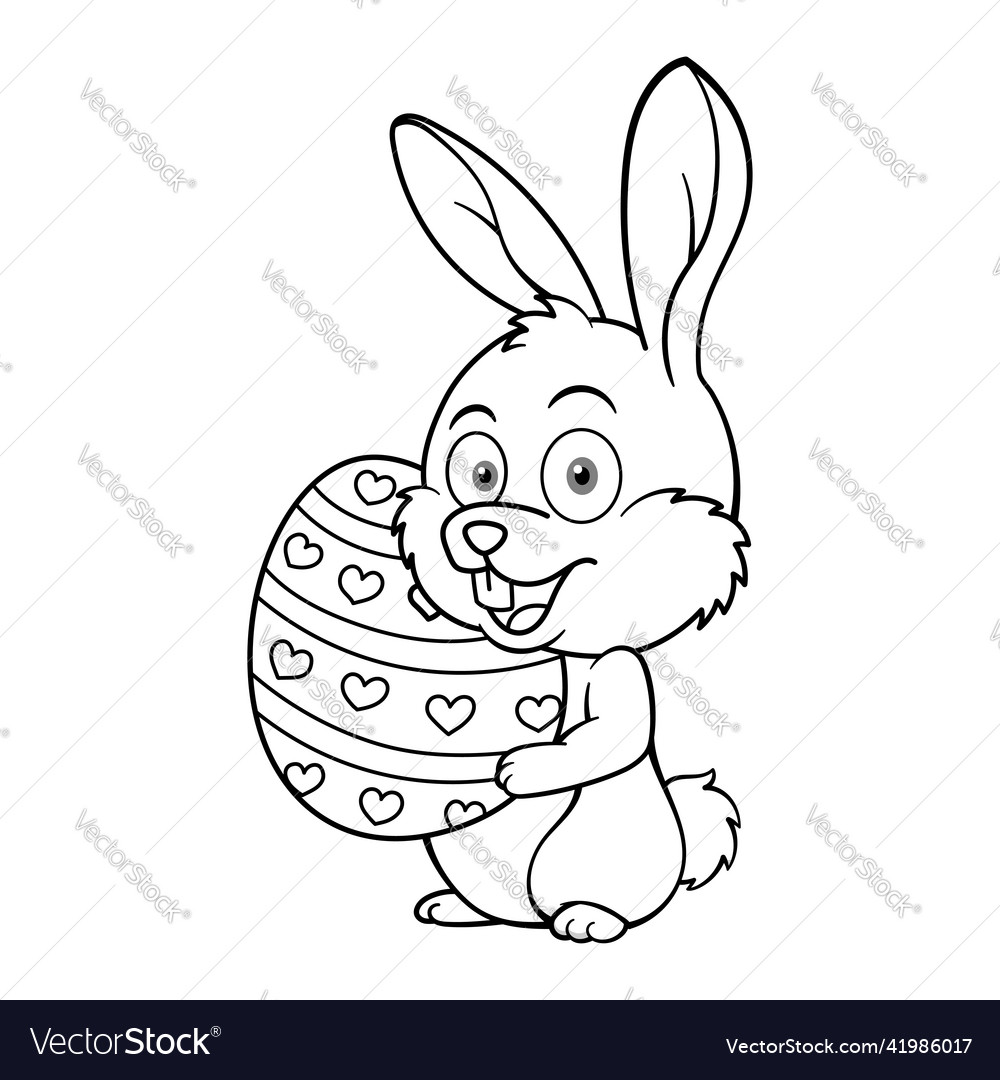Süße Osterhasen Kaninchen mit riesigem Ei Umriss vector image Süße Osterhasen Kaninchen mit riesigem Ei Umriss