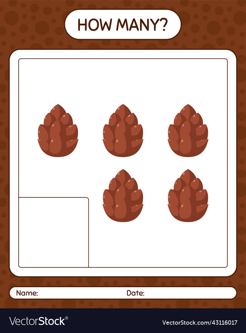 How many counting game with pine cone worksheet vector image How many counting game with pine cone worksheet