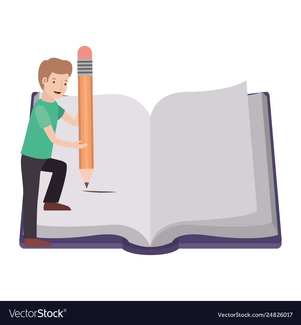 Man with text book and pencil avatar character