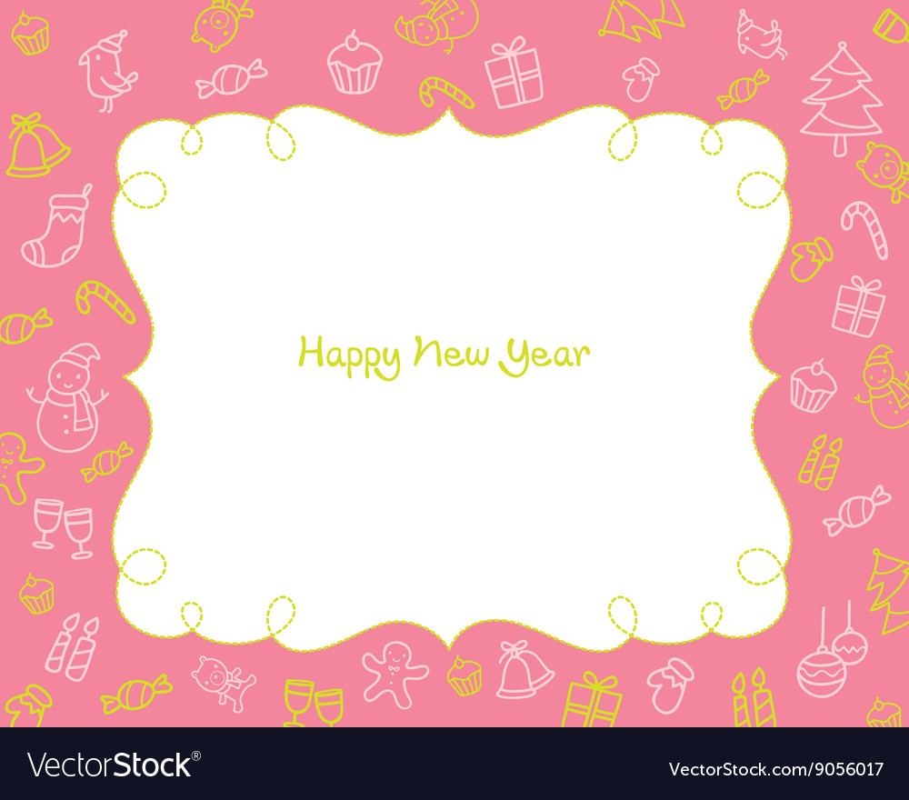 New year decoration outline icons border