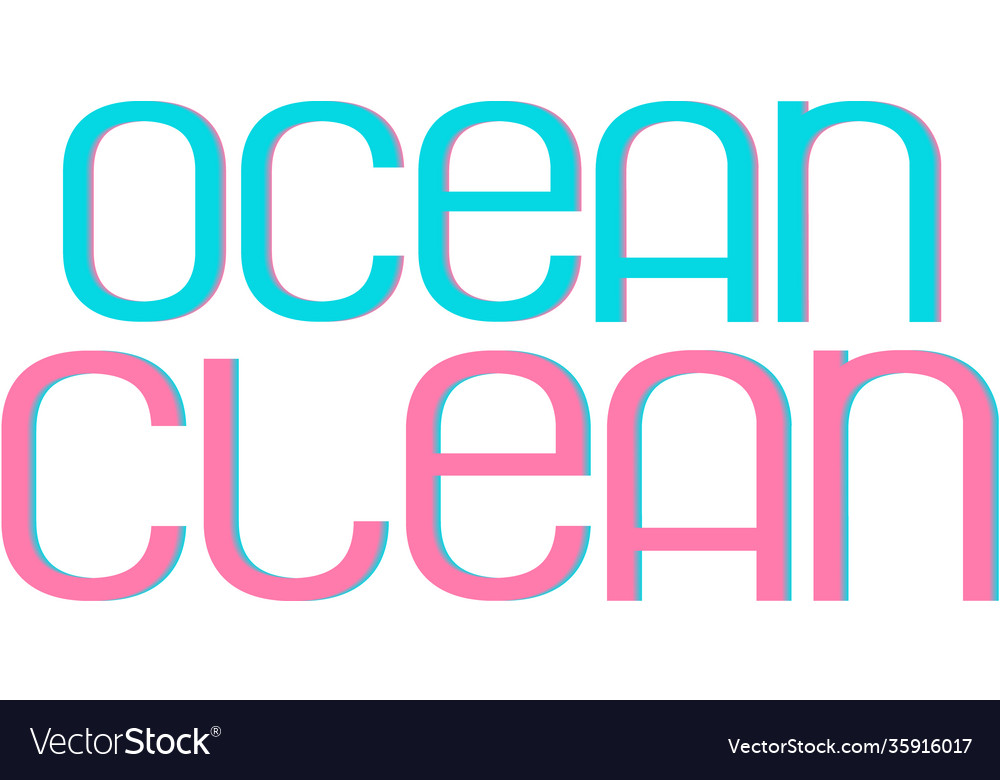 Ocean clean words with thin font letters colorized