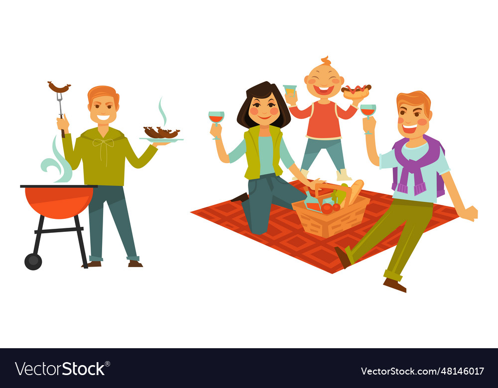 picnic-and-barbecue-outdoors-family-gathering-vector-image