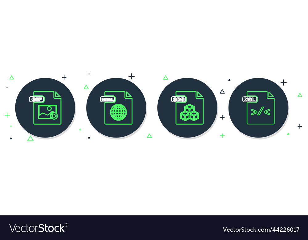 Set line html file document 3ds gif and xsl icon vector image Set line html file document 3ds gif and xsl icon