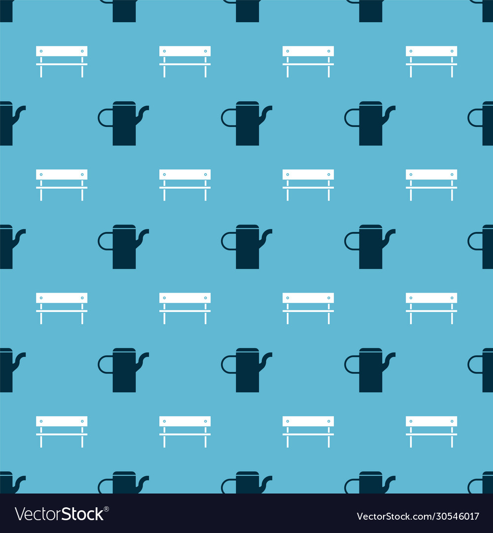Set watering can and bench on seamless pattern