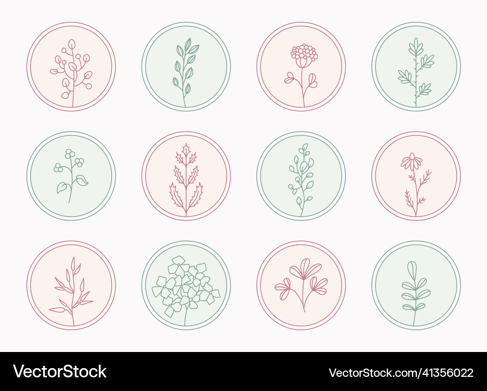 Botanical logo concept linear emblems set Vector Image