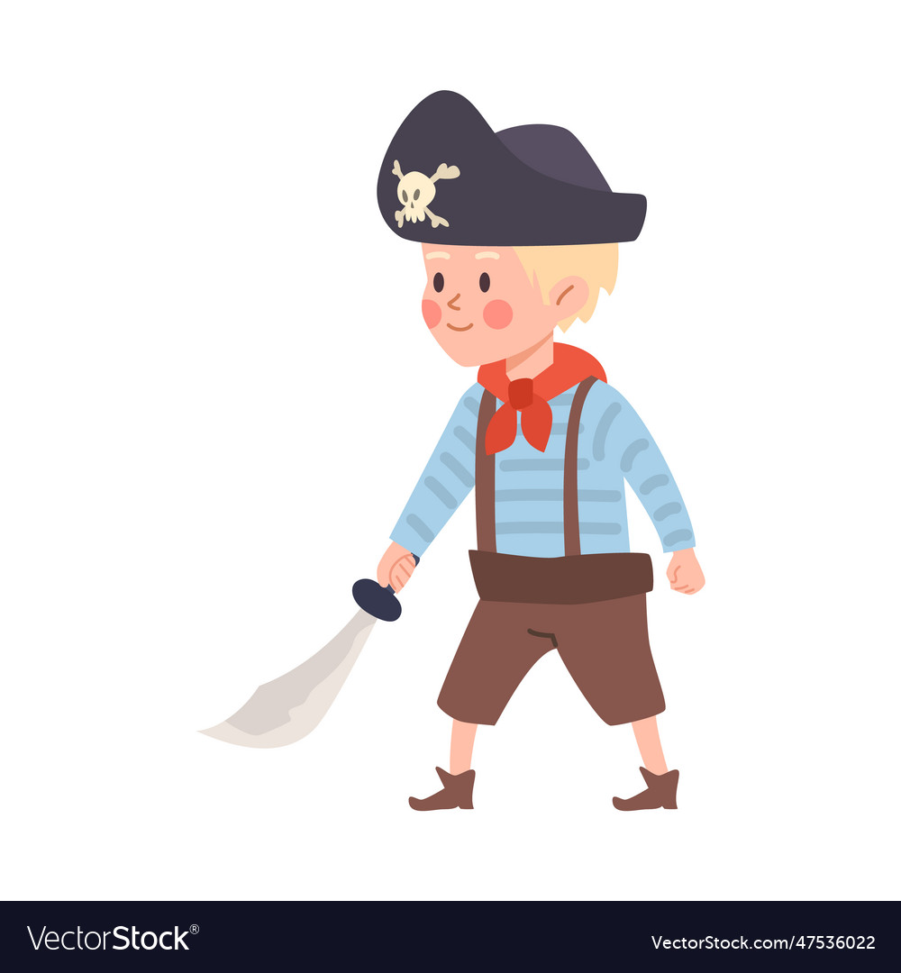 Boy playing pirates wearing hat with crossbones