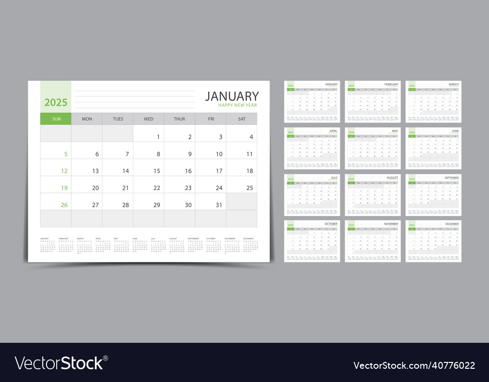 Calendar 2025 template set- desk 2025 Royalty Free Vector