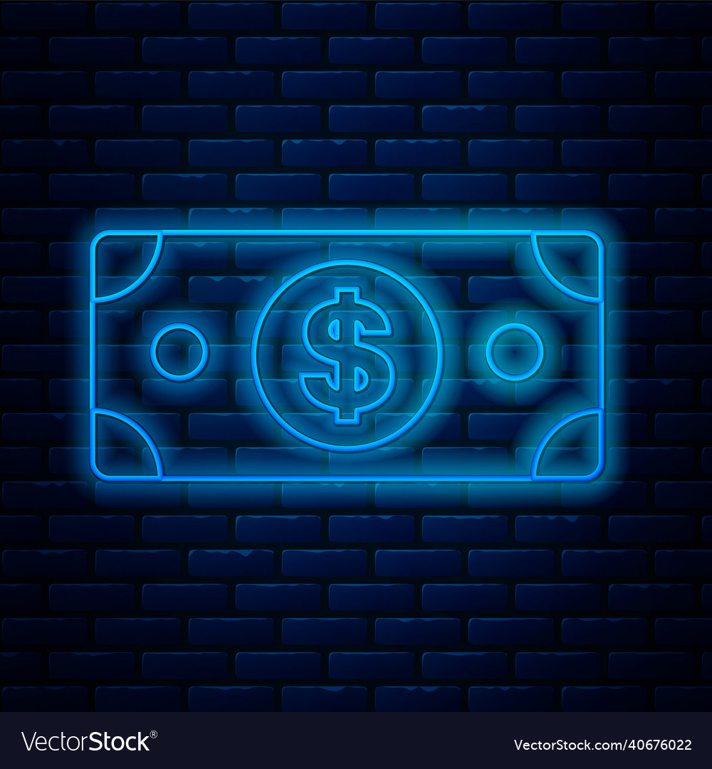 Glowing neon line stacks paper money cash icon Vector Image