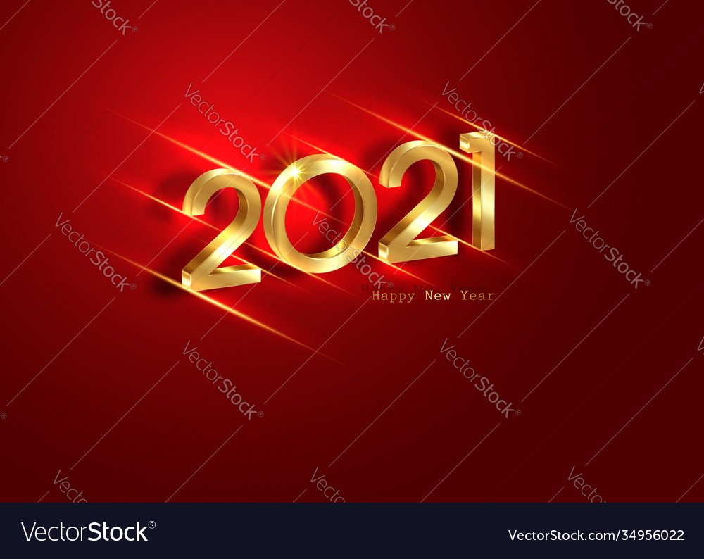 Golden 2021 new year 3d logo for holiday red cards