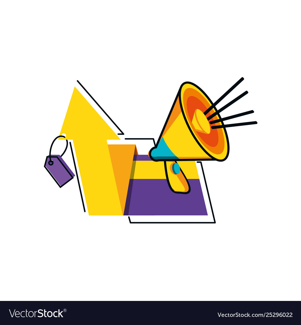 Megaphone with credit card and arrow up