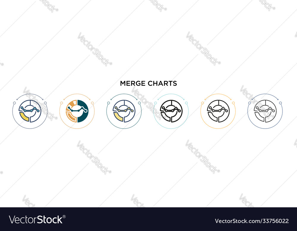 Merge charts icon in filled thin line outline
