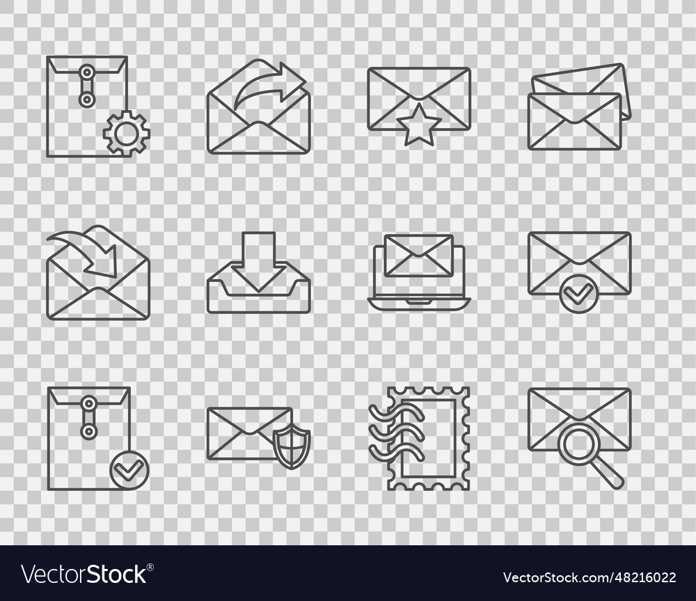 Set line envelope and check mark with magnifying Vector Image Set line envelope and check mark with magnifying