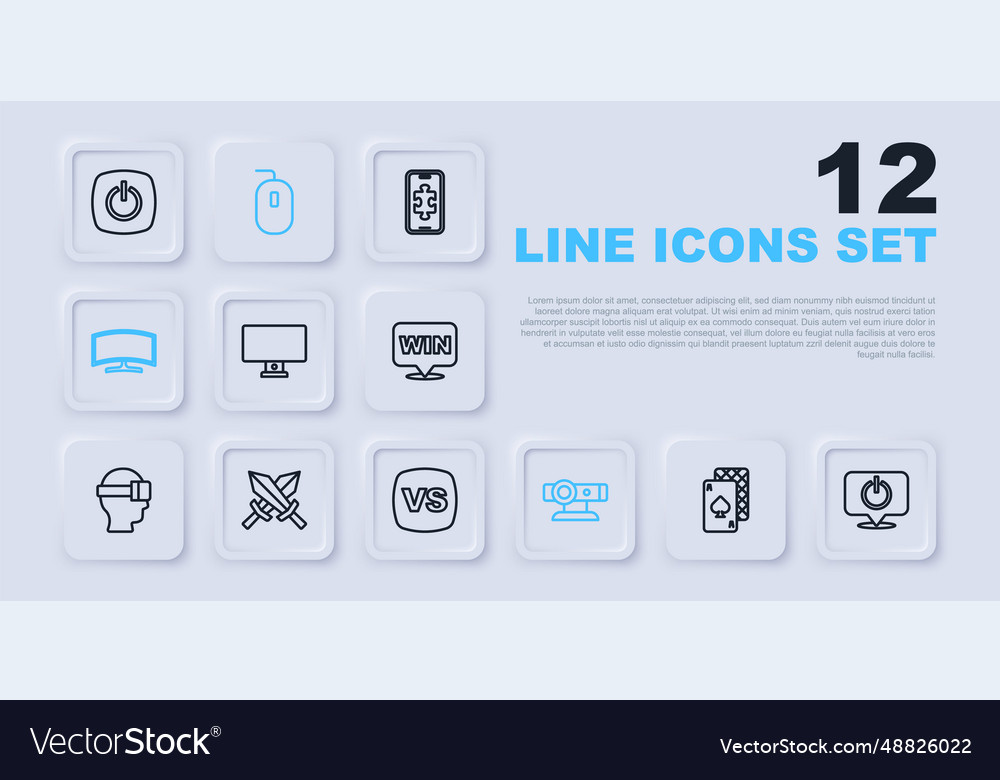 Set line playing cards power button computer vector image Set line playing cards power button computer