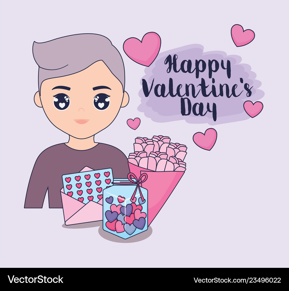 Valentines day card with cute boy Royalty Free Vector Image