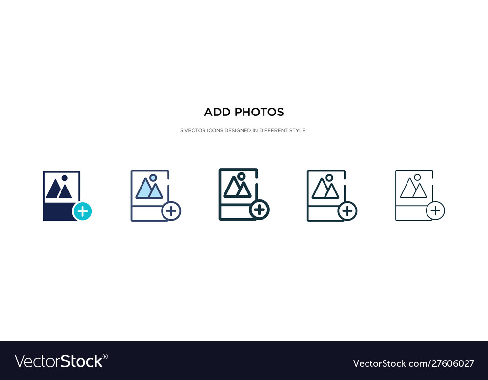 Add photos icon in different style two colored vector image Add photos icon in different style two colored