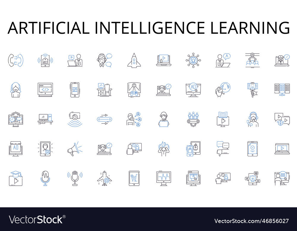 Artificial intelligence learning line icons