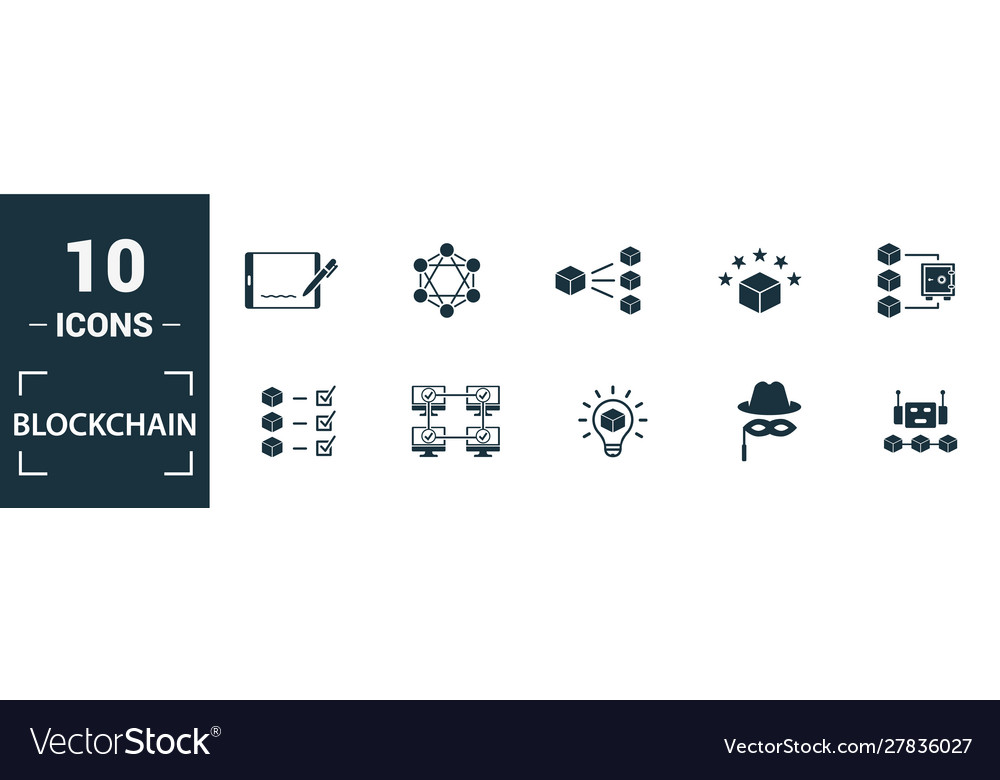 Blockchain icon set include creative elements