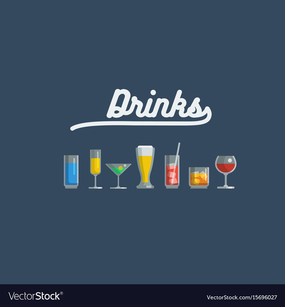 Glass of various drinks and cocktails