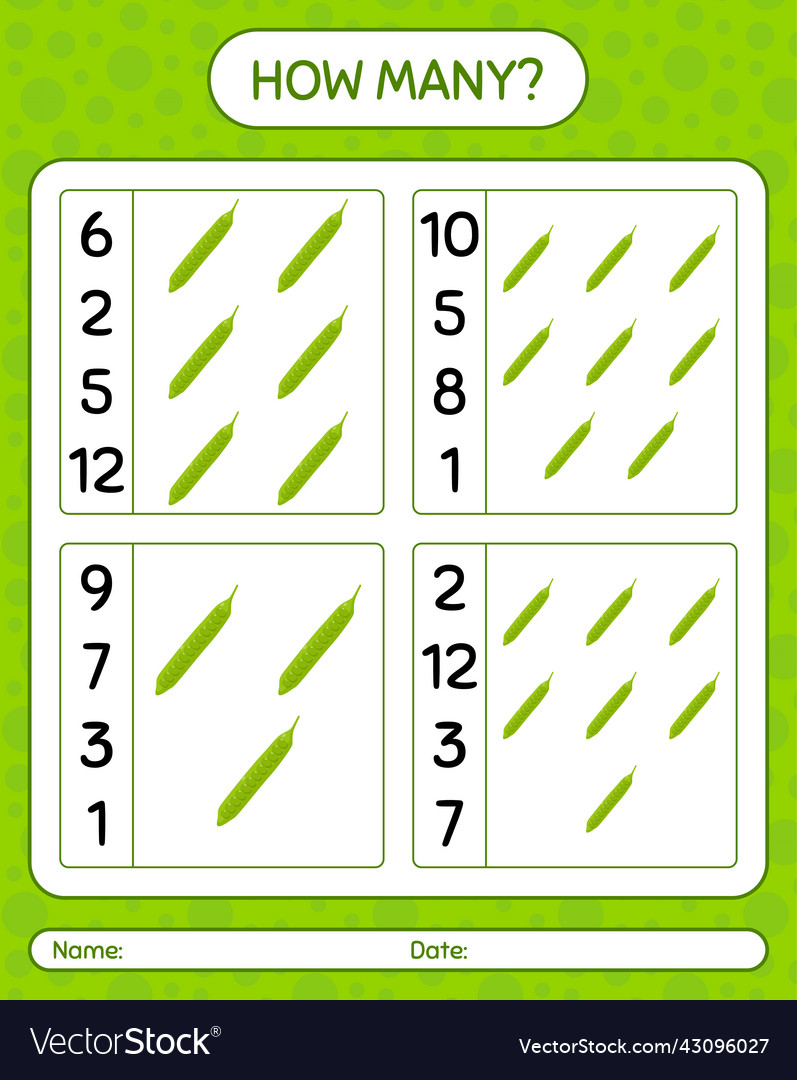 How many counting game with petai worksheet Vector Image How many counting game with petai worksheet