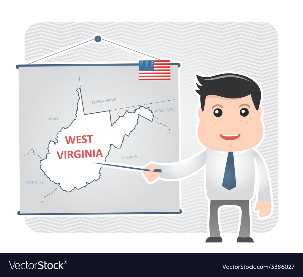 Mann mit einem Zeiger zeigt auf Karte von West virginia