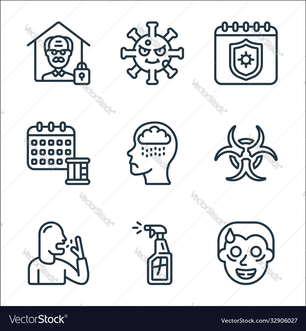 Self isolation line icons linear set quality vector image Self isolation line icons linear set quality