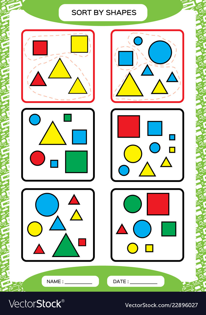 Sort by shapes sorting game group vector image Sort by shapes sorting game group
