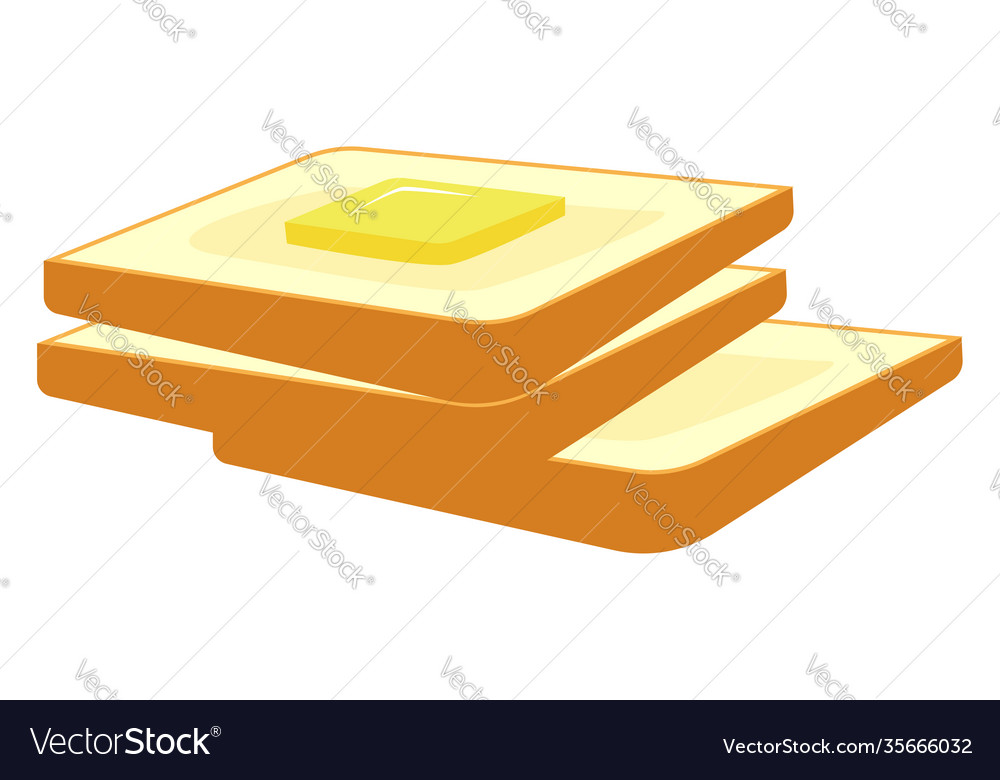 Bread with butter on a white background